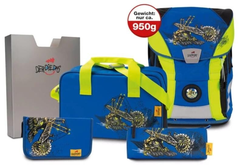 DerDieDas ErgoFlex Vario Schulrucksack-Set 5tlg Monster Bagger