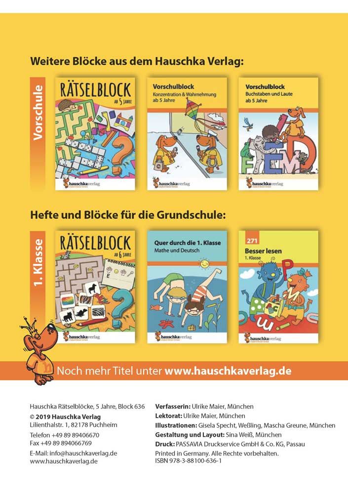 Hauschka Verlag 636 Rätselblock ab 5 Jahre Band 2