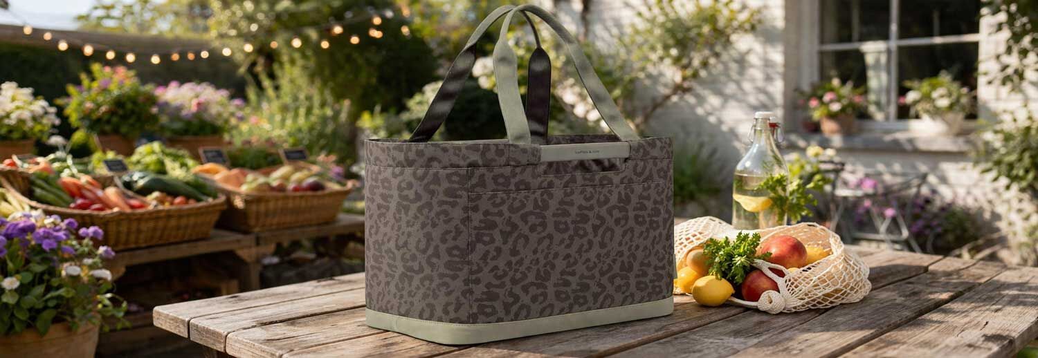 Die Kapten & Son Vaasa Shopping Basket beim stilvollen Einkauf auf dem Wochenmarkt
