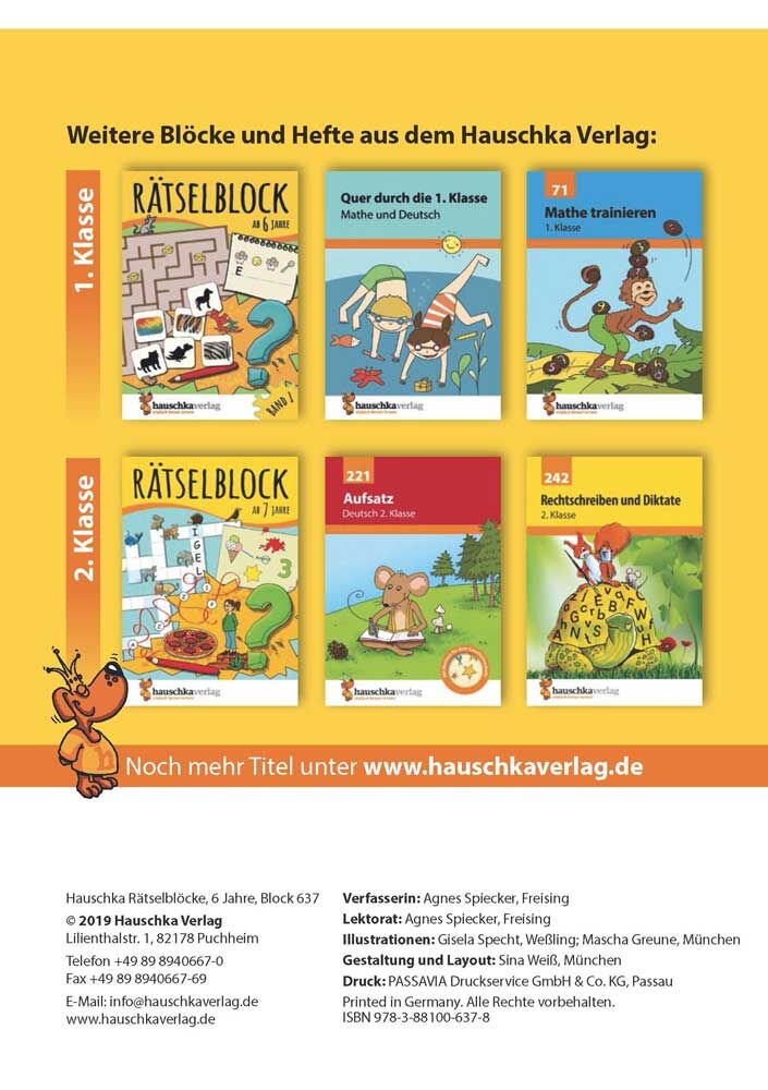 Hauschka Verlag 637 Rätselblock ab 6 Jahre Band 2