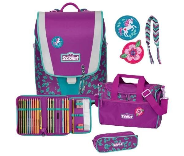Scout Ultra Schulranzen-Set 4tlg Lilac Leaves aktion-gesunder-ruecken