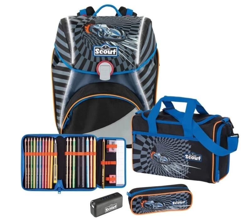Scout Alpha Safety Light Schulranzen-Set 4tlg Power Car umweltfreundliche-rucksaecke-und-schulranzen